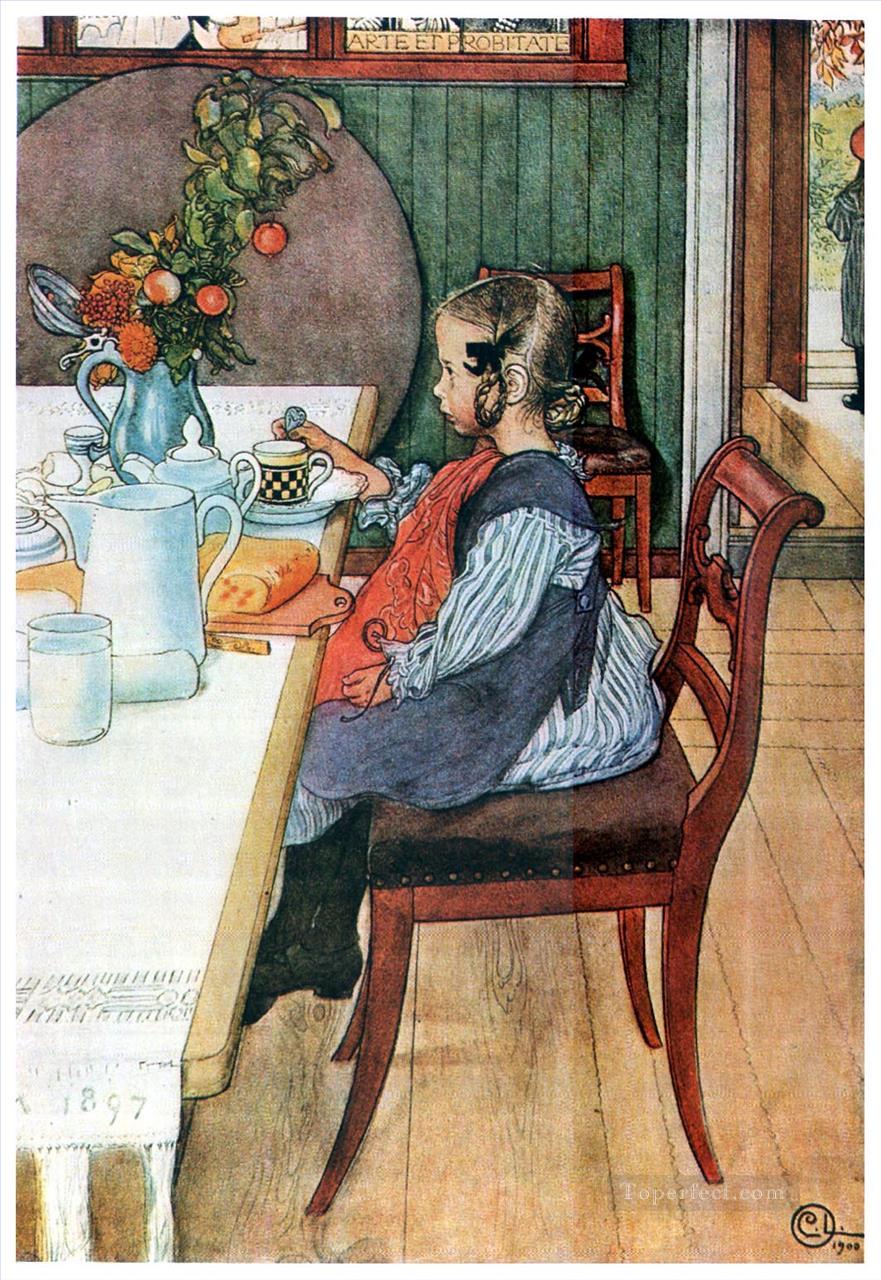 遅起き者の惨めな朝食 1900年 カール・ラーソン油絵